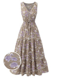 1930s V-Neck Floral Sleeveless Dress