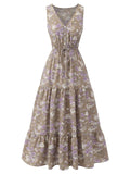 1930s V-Neck Floral Sleeveless Dress