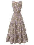 1930s V-Neck Floral Sleeveless Dress