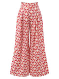Red 1960s Heart Op Art Wide-Leg Pants