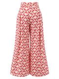 Red 1960s Heart Op Art Wide-Leg Pants