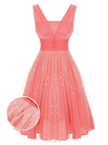 [Pre-Sale] Coral Pink 1950s V-Neck Sequin Dress
