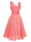 [Pre-Sale] Coral Pink 1950s V-Neck Sequin Dress