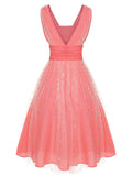 [Pre-Sale] Coral Pink 1950s V-Neck Sequin Dress