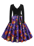 Purple 1950s Halloween Pumpkin Swing Dress