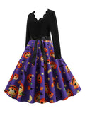 Purple 1950s Halloween Pumpkin Swing Dress
