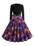 Purple 1950s Halloween Pumpkin Swing Dress