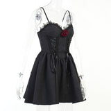 1950s Halloween Lace Rose Jacquard Slip Dress