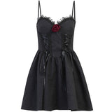 1950s Halloween Lace Rose Jacquard Slip Dress