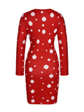 1960s Christmas Snowflake Elk Print Long Sleeve Dress
