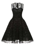 1950s Halloween Floral Mesh Lace-Up Collar Dress