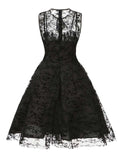 1950s Halloween Floral Mesh Lace-Up Collar Dress