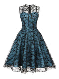1950s Halloween Floral Mesh Lace-Up Collar Dress