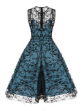 1950s Halloween Floral Mesh Lace-Up Collar Dress