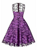 1950s Halloween Floral Mesh Lace-Up Collar Dress