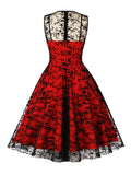 1950s Halloween Floral Mesh Lace-Up Collar Dress