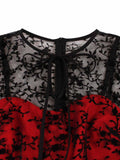 1950s Halloween Floral Mesh Lace-Up Collar Dress