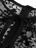 1950s Halloween Floral Mesh Lace-Up Collar Dress