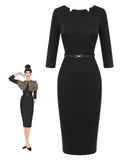 [Pre-Sale] Black 1960s Solid Boat Neck Wrap Dress
