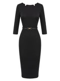 [Pre-Sale] Black 1960s Solid Boat Neck Wrap Dress