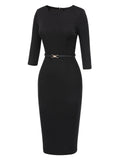 [Pre-Sale] Black 1960s Solid Boat Neck Wrap Dress