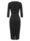 [Pre-Sale] Black 1960s Solid Boat Neck Wrap Dress