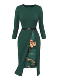 [Pre-Sale] Dark Green 1940s Chinese Style Floral Belt Dress