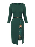 [Pre-Sale] Dark Green 1940s Chinese Style Floral Belt Dress