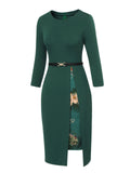 [Pre-Sale] Dark Green 1940s Chinese Style Floral Belt Dress