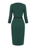 [Pre-Sale] Dark Green 1940s Chinese Style Floral Belt Dress
