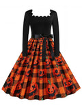 Orange 1950s Halloween Pumpkin Swing Dress