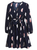 [Plus Size] 1950s V-Neck Feather Waist Dress