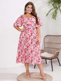 [Plus Size] 1950s Square Collar Ditsy Floral Dress