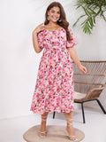 [Plus Size] 1950s Square Collar Ditsy Floral Dress