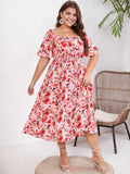 [Plus Size] 1950s Square Collar Ditsy Floral Dress