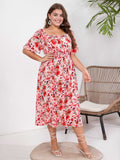 [Plus Size] 1950s Square Collar Ditsy Floral Dress