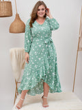 [Plus Size] Green 1940s V-Neck Butterflies Puff Sleeve Dress