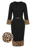 [Pre-Sale] Black 1960s Leopard Plush V-Neck Pencil Dress