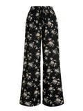 Black 1960s Antique Floral Wide-Leg Pants