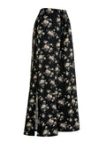 Black 1960s Antique Floral Wide-Leg Pants
