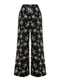 Black 1960s Antique Floral Wide-Leg Pants