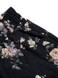 Black 1960s Antique Floral Wide-Leg Pants
