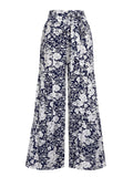 Navy Blue 1960s Floral Wide-Leg Pants