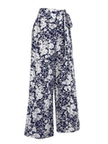 Navy Blue 1960s Floral Wide-Leg Pants