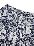 Navy Blue 1960s Floral Wide-Leg Pants