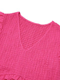 Pink 1960s V-Neck Pleated Ruffles Solid Dress