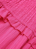 Pink 1960s V-Neck Pleated Ruffles Solid Dress