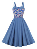 1950s Floral Patchwork Strap Swing Dress