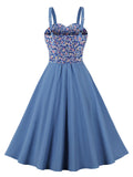 1950s Floral Patchwork Strap Swing Dress