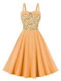 1950s Floral Patchwork Strap Swing Dress